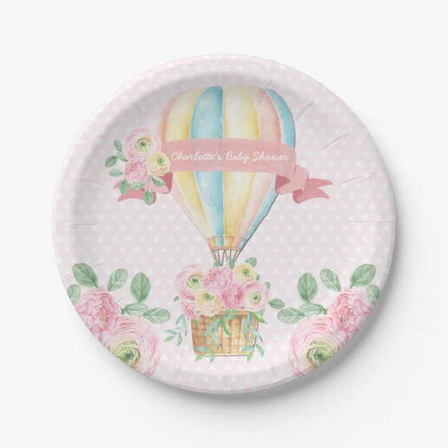 Assiettes En Carton Douche chaude de fille de ballon à air d'aventure (Devant)