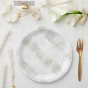 Assiettes En Carton Douche de Mariage Rayures Blanches Crème Chic