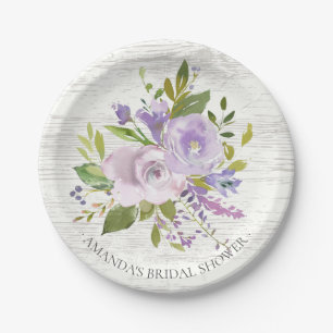 Assiettes En Carton Douche en bois rustique 7" de fleurs de lavande