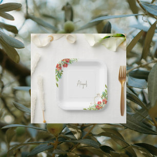 Assiettes En Carton Douche Fleurie Rouge Grenade Toscane
