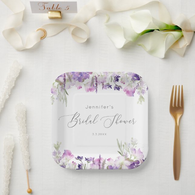Assiettes En Carton Douche nuptiale lilas lavande minimaliste (Mariage)