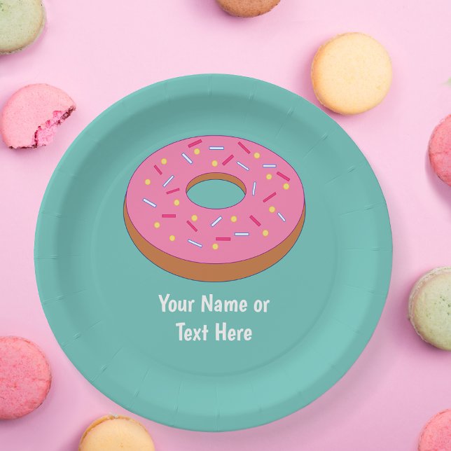 Assiettes En Carton Doughnut rose - Bague givrée avec votre texte (Créateur téléchargé)