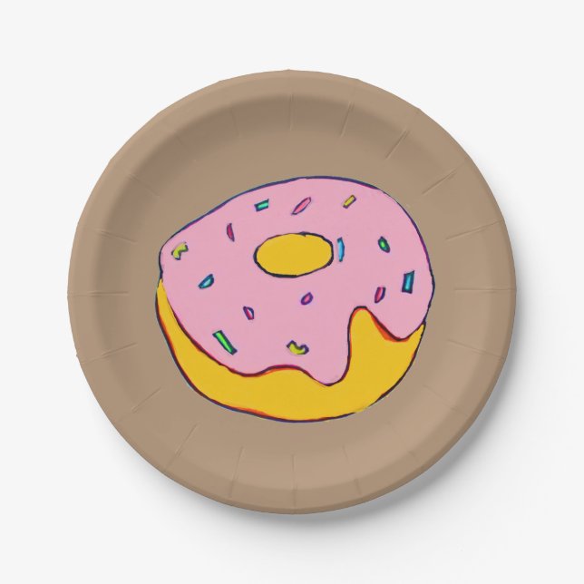 Assiettes En Carton Doughnut rose glaçage fête (Devant)