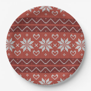 Assiettes En Carton Douille de Noël moche Scandinave Knit Coeur rouge