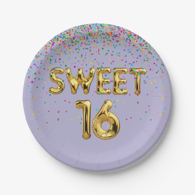 Assiettes En Carton Doux 16 ballons et plaque de papier Confetti (Devant)