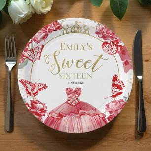 Assiettes En Carton Doux 16 Plaques en papier Papillon Robe rouge Robe