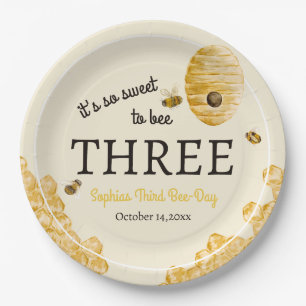 Assiettes En Carton Doux d'être Trois Troisième Anniversaire Abeilles 