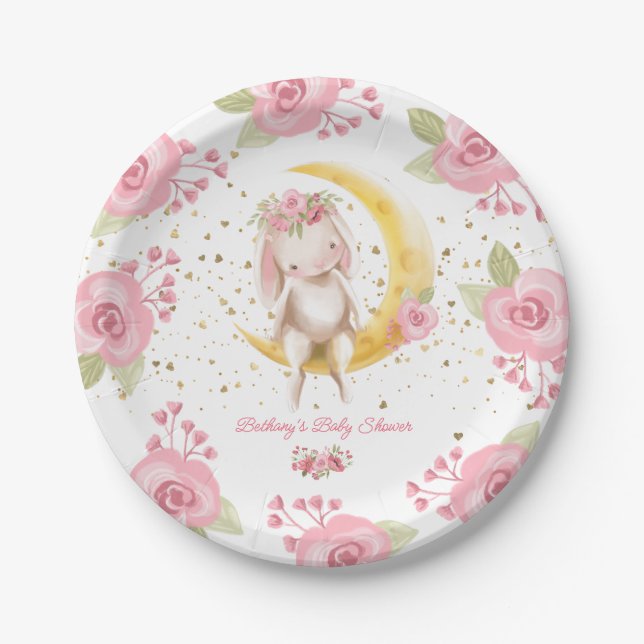 Assiettes En Carton Doux petit lapin bébé fille douche (Devant)