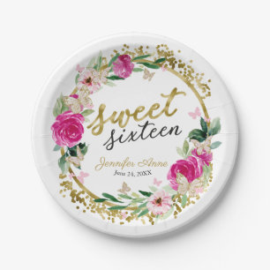 Assiettes En Carton Douze Ans Fleur Papillon Rose Chaud