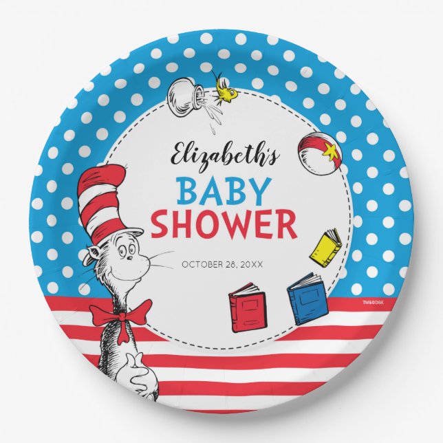 Assiettes En Carton Dr. Seuss - Chat dans le Baby shower Casquette (Devant)