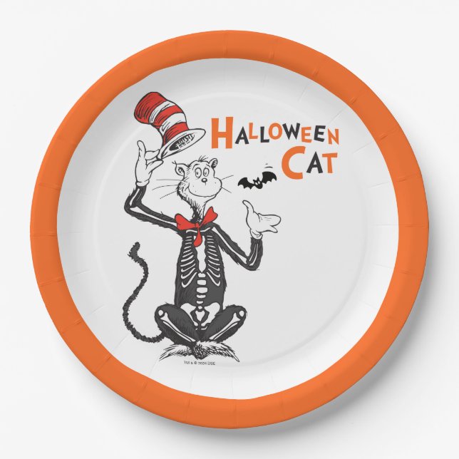Assiettes En Carton Dr Seuss | Chat d'Halloween en Casquette (Devant)