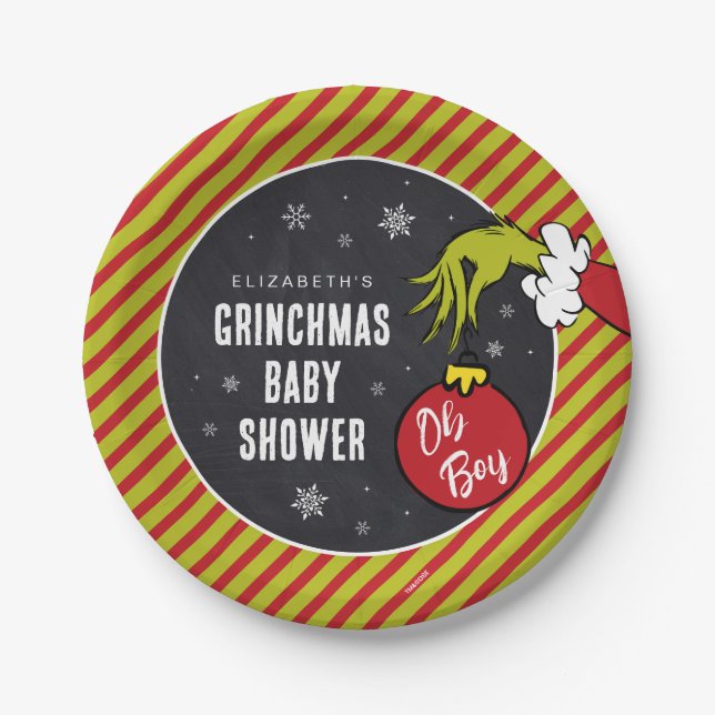 Assiettes En Carton Dr Seuss | Oh Garçon Grinch Baby shower Plaques de (Devant)