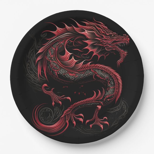 Assiettes En Carton dragon à tête jaune-verte (Devant)