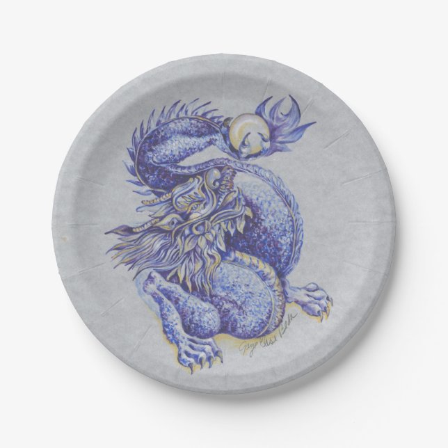 Assiettes En Carton Dragon bleu (Devant)