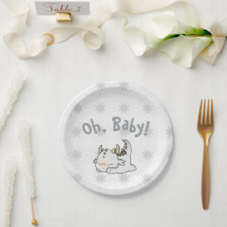 Assiettes En Carton Dragon de bébé gris Pastel