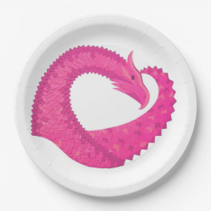 Assiettes En Carton Dragon de coeur rose chaud sur blanc