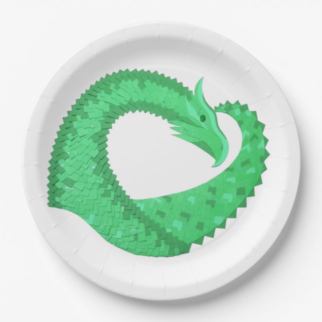 Assiettes En Carton Dragon de coeur vert sur blanc (Devant)