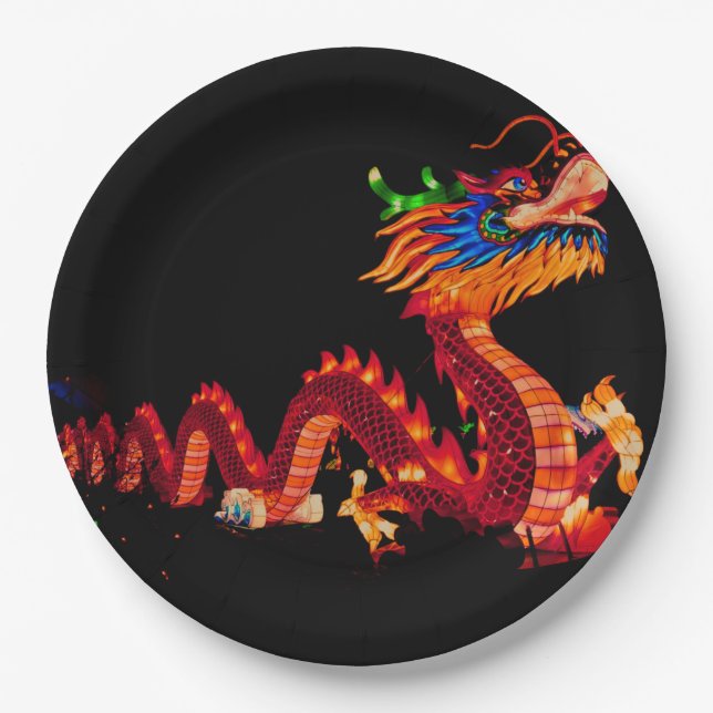 Assiettes En Carton Dragon de défilé chinois (Devant)