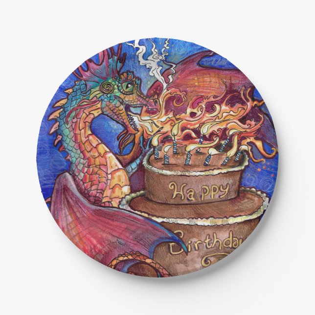 Assiettes En Carton Dragon de gâteau d'anniversaire (Devant)