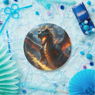 Assiettes En Carton Dragon de respiration par le feu effrayant,