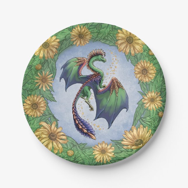 Assiettes En Carton Dragon d'été Nature Imaginaire Art (Devant)