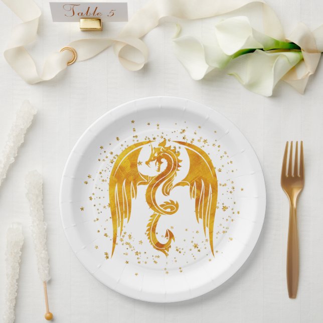 Assiettes En Carton Dragon D'Or Dans Les Plaques De Papier Stars (Mariage)