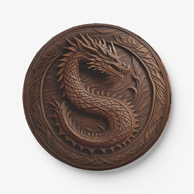 Assiettes En Carton Dragon en bois sculpté simulé (Devant)