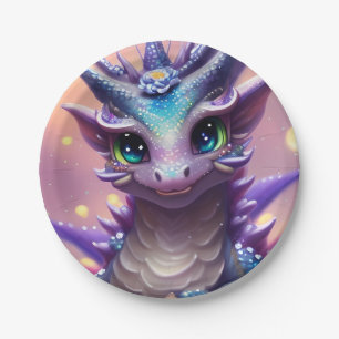 Assiettes En Carton Dragon fille bleue