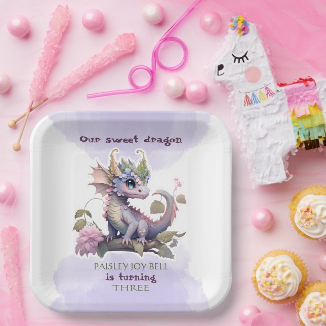 Assiettes En Carton Dragon fille de trois ans (Fête)
