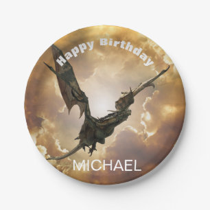 Assiettes En Carton Dragon Joyeux Anniversaire Nom Monogram Imaginaire
