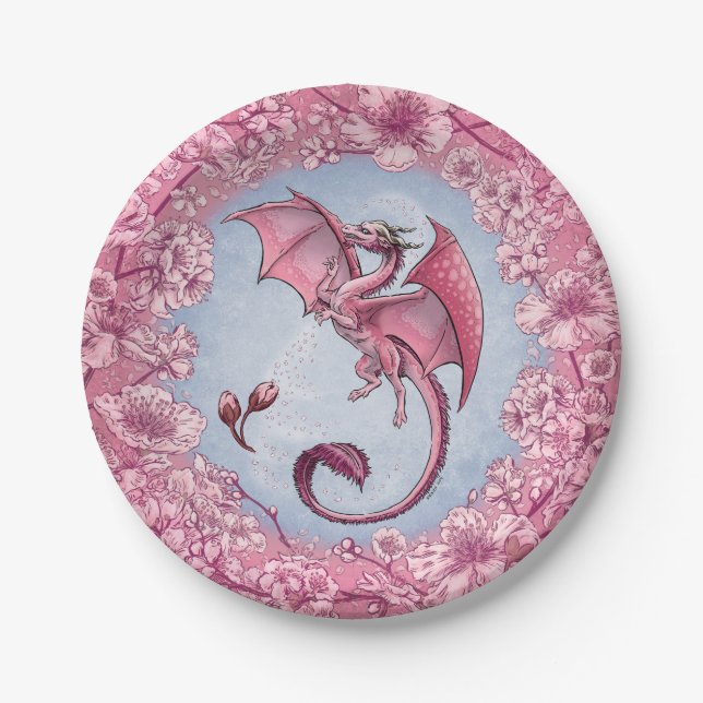 Assiettes En Carton Dragon rose du printemps Nature Imaginaire Art (Devant)