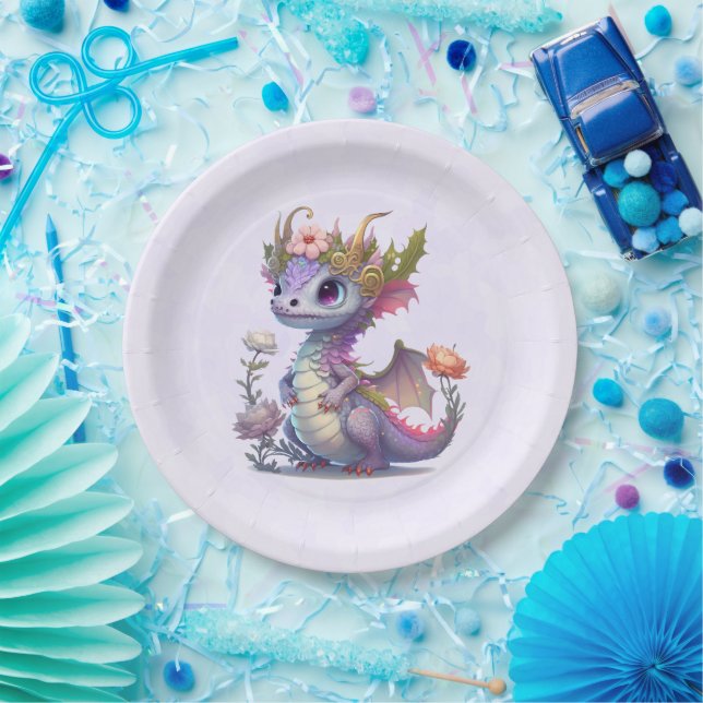 Assiettes En Carton Dragon violet à couronne élégante (Fête)