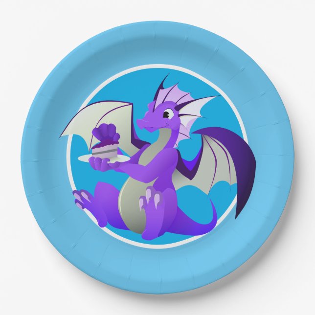 Assiettes En Carton Dragon violet de dessin animé avec Plaques de papi (Devant)