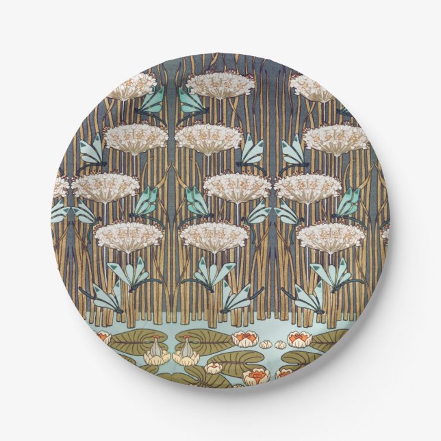 Assiettes En Carton Dragonflies Water Lilies Marais Art Nouveau (Devant)
