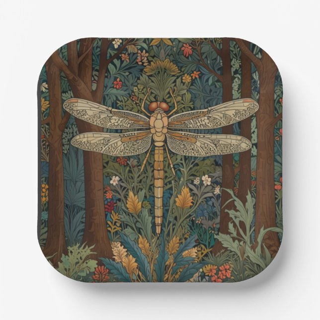 Assiettes En Carton Dragonfly art peinture botanique boho chic forêt (Recto)