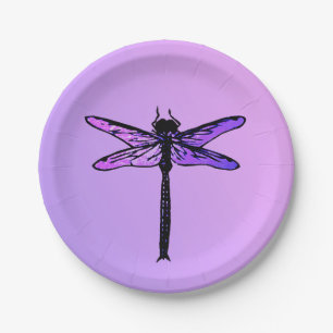 Assiettes En Carton Dragonfly japonaise vintage, améthyste violet