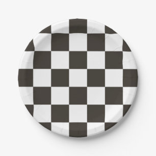 Assiettes En Carton Drapeau À damiers (noir et blanc) (Motif du vérifi