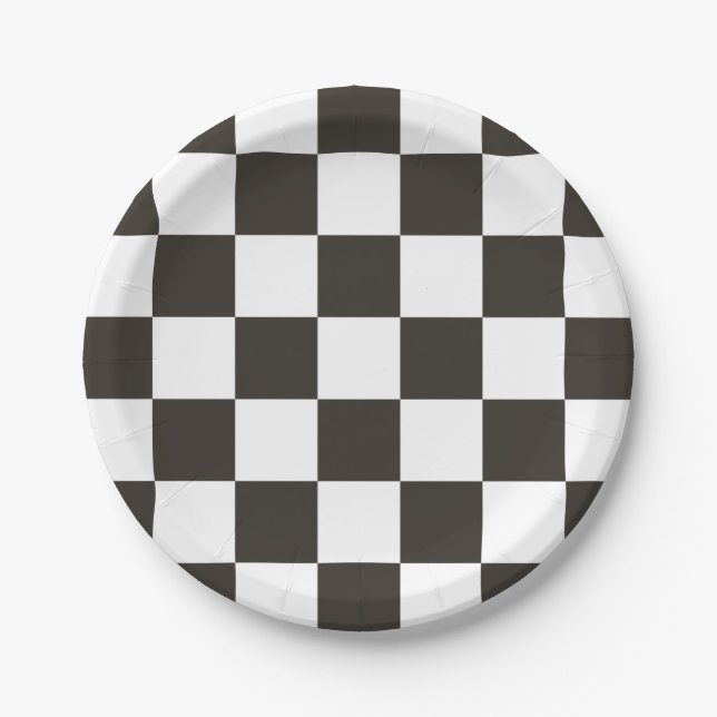 Assiettes En Carton Drapeau À damiers (noir et blanc) (Motif du vérifi (Devant)