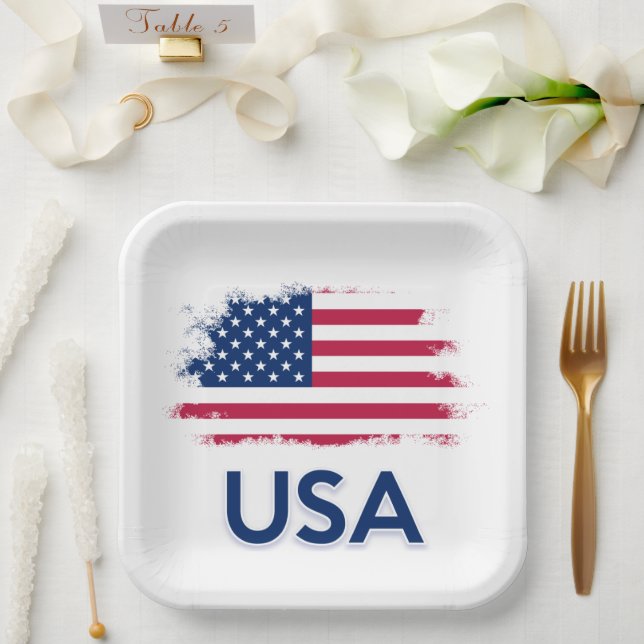 Assiettes En Carton Drapeau américain (Mariage)