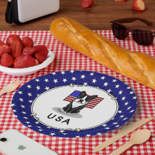 Assiettes En Carton Drapeau américain mignon Boston Terrier Dog (noir)