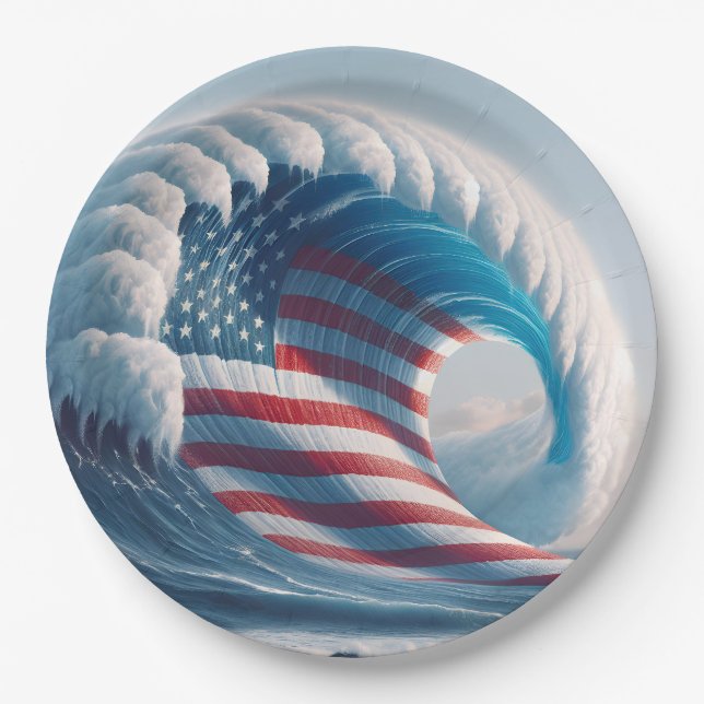 Assiettes En Carton Drapeau américain Ocean Wave (Devant)