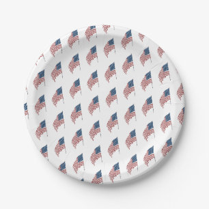 Assiettes En Carton Drapeau américain patriotique vintage au vent