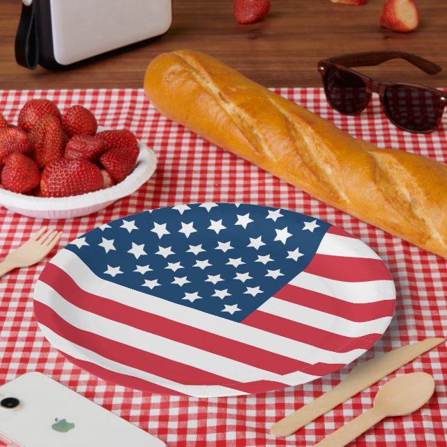 Assiettes En Carton Drapeau américain Rouge Blanc Bleu USA Étoiles et  (Pique-nique)