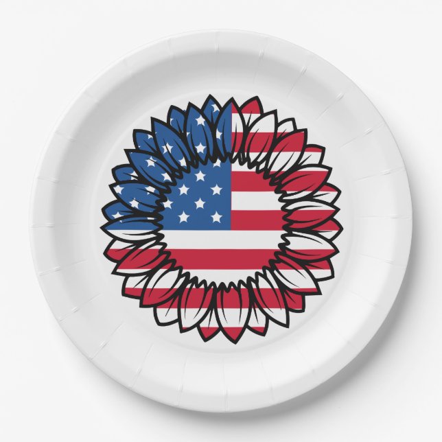 Assiettes En Carton Drapeau américain Tournesol-32222 (Devant)