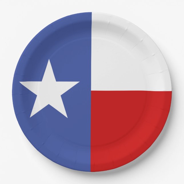 Assiettes En Carton Drapeau bleu et rouge de saphir du Texas (Devant)