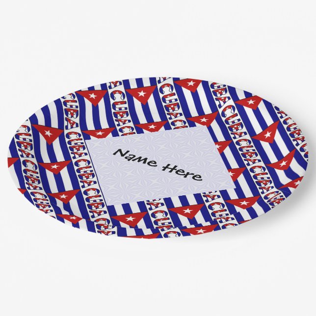 Assiettes En Carton Drapeau cubain Cuba carreaux bleu foncé Personnali (Angle)