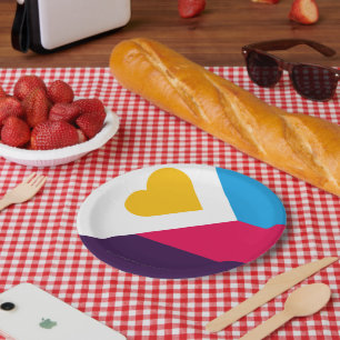 Assiettes En Carton Drapeau de fierté polyamoureuse tricolore de Slipp