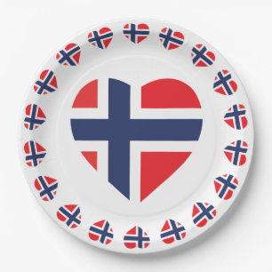 ASSIETTES EN CARTON DRAPEAU DE FORME DE COEUR DE LA NORVÈGE