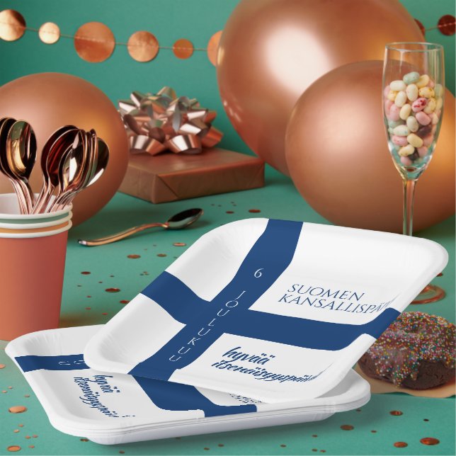 Assiettes En Carton Drapeau de la fête nationale finlandaise (Multi)