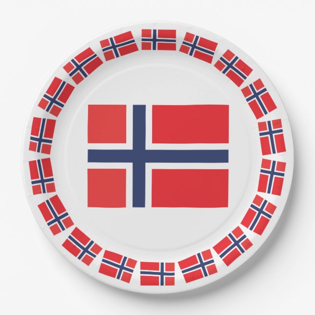 ASSIETTES EN CARTON DRAPEAU DE LA NORVÈGE (Devant)